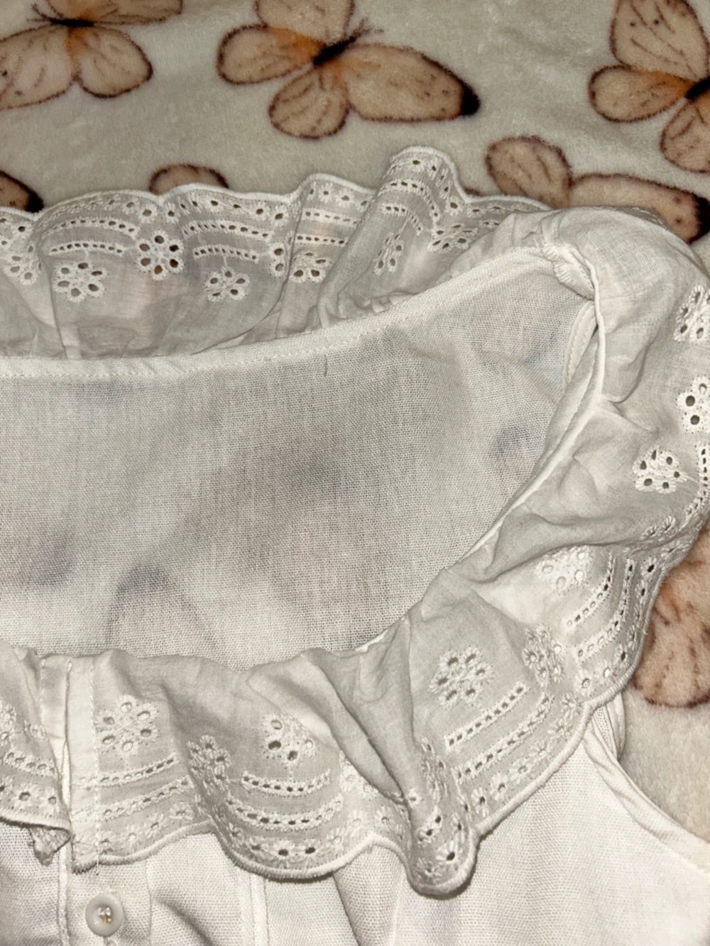 White Eyelet Collar Button-Front Top - Picture 3 of 4